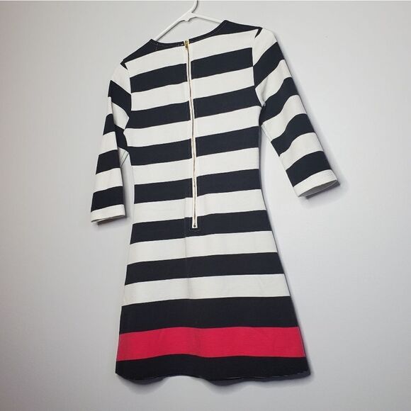 Almost Famous S Black White Pink Striped Elbow Sleeve Sweater Dress Zip Up - Picture 2 of 13